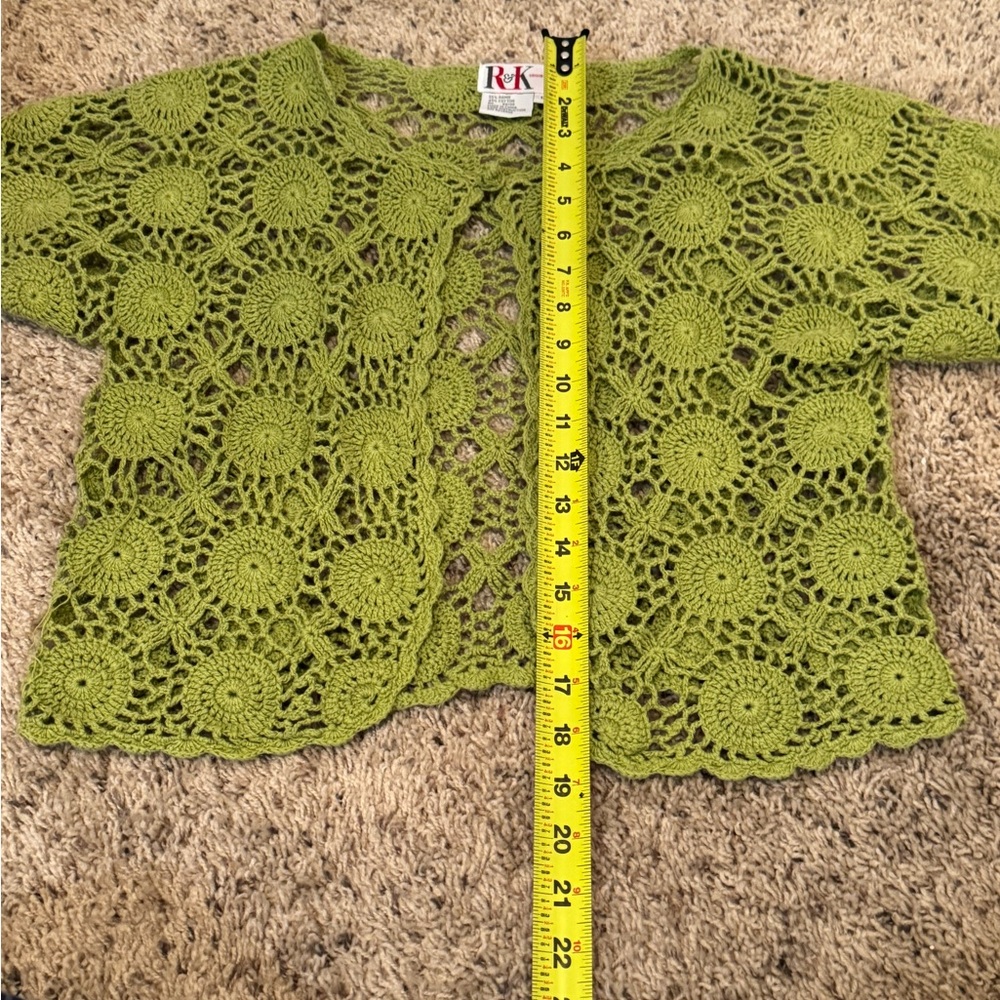 Vintage 90s Boho Crochet Olive Green Open Knit Top - Picture 5 of 7
